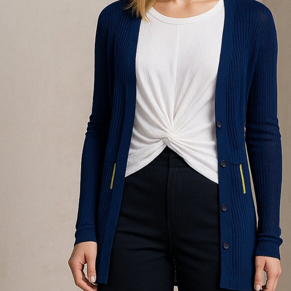 ✨ Simply Vera White Twist Front Tank Top & Navy Cardigan Sweater - Picture 1 of 16